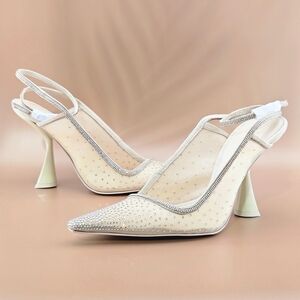 Cult Gaia Size 9.5 Sand Dollar Diya Slingback Pointed Toe Heels Leather Wedding